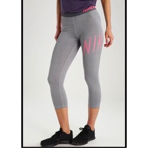 Nike Pro Dri-FIT Gray Pink Graphic Capri Leggings Womens Small Cropped Tights